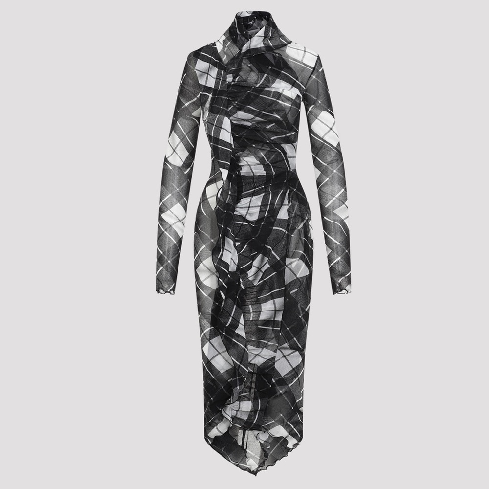 NWT Jean Paul Gaultier mesh draped dress black/grey/white